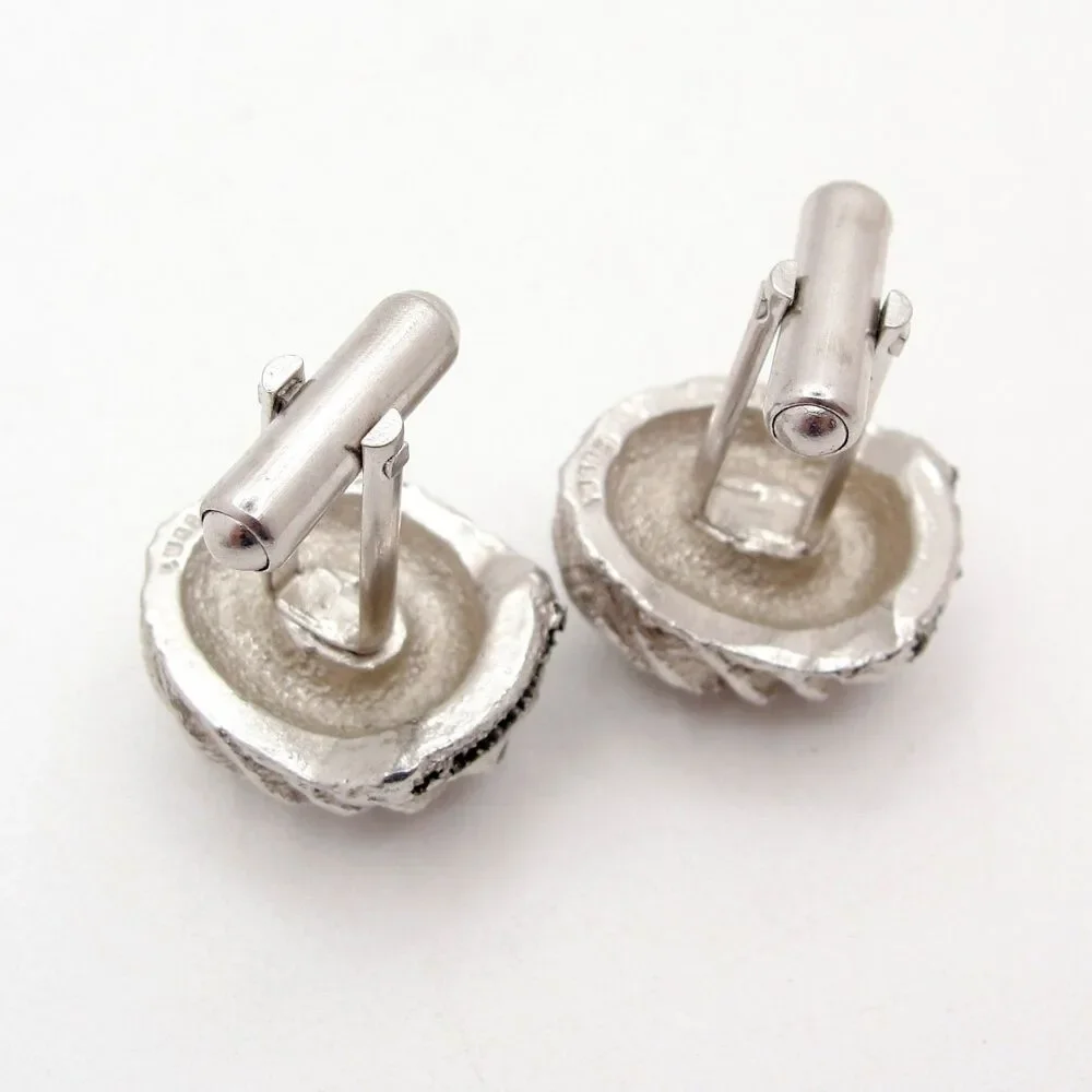 Vintage Swank Silver Tone Shell Cufflinks Smoky Rhinestone Glass MCM Wedding